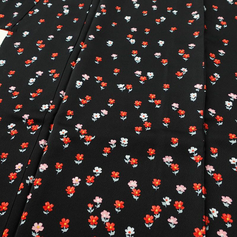 小紋 付下小紋 良品 しつけ糸付き 正絹 花柄 袷仕立て 身丈161cm 裄丈63cm 着物 黒_画像5