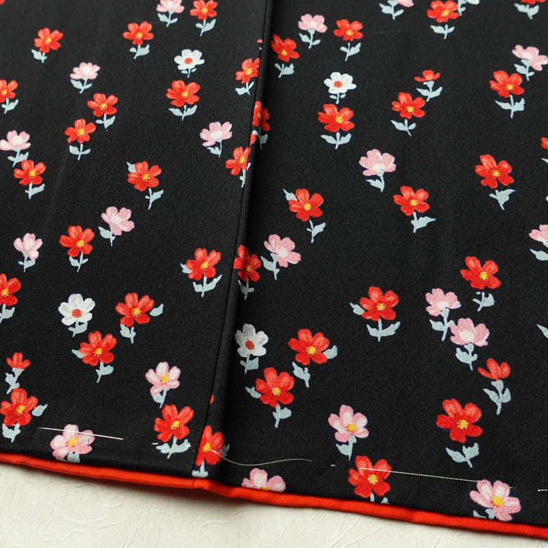 小紋 付下小紋 良品 しつけ糸付き 正絹 花柄 袷仕立て 身丈161cm 裄丈63cm 着物 黒_画像11