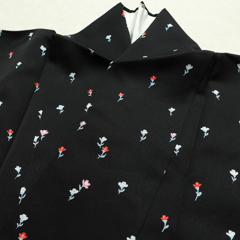 小紋 付下小紋 良品 しつけ糸付き 正絹 花柄 袷仕立て 身丈161cm 裄丈63cm 着物 黒_画像14