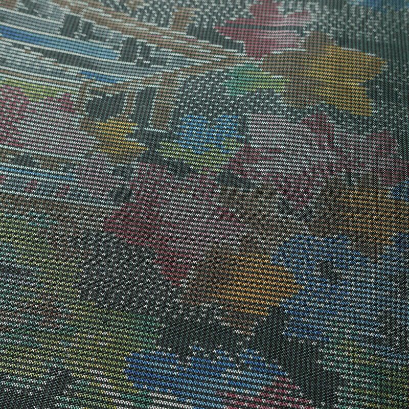 紬 しつけ糸付き 正絹 風景柄 袷仕立て 身丈152.5cm 裄丈64cm 着物 緑・うぐいす色_画像7