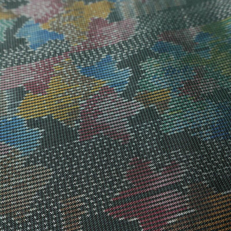 紬 しつけ糸付き 正絹 風景柄 袷仕立て 身丈152.5cm 裄丈64cm 着物 緑・うぐいす色_画像8