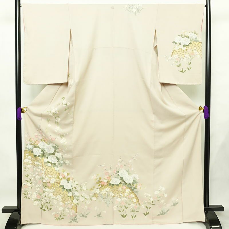 訪問着 しつけ糸付き 一つ紋付き 正絹 花柄 袷仕立て 身丈168.5cm 裄丈66.5cm 箔 フォーマル 着物 入学式 卒業式 結婚式 ピンク_画像1