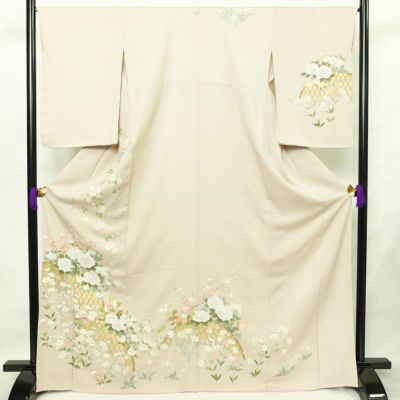 訪問着 しつけ糸付き 一つ紋付き 正絹 花柄 袷仕立て 身丈168.5cm 裄丈66.5cm 箔 フォーマル 着物 入学式 卒業式 結婚式 ピンク