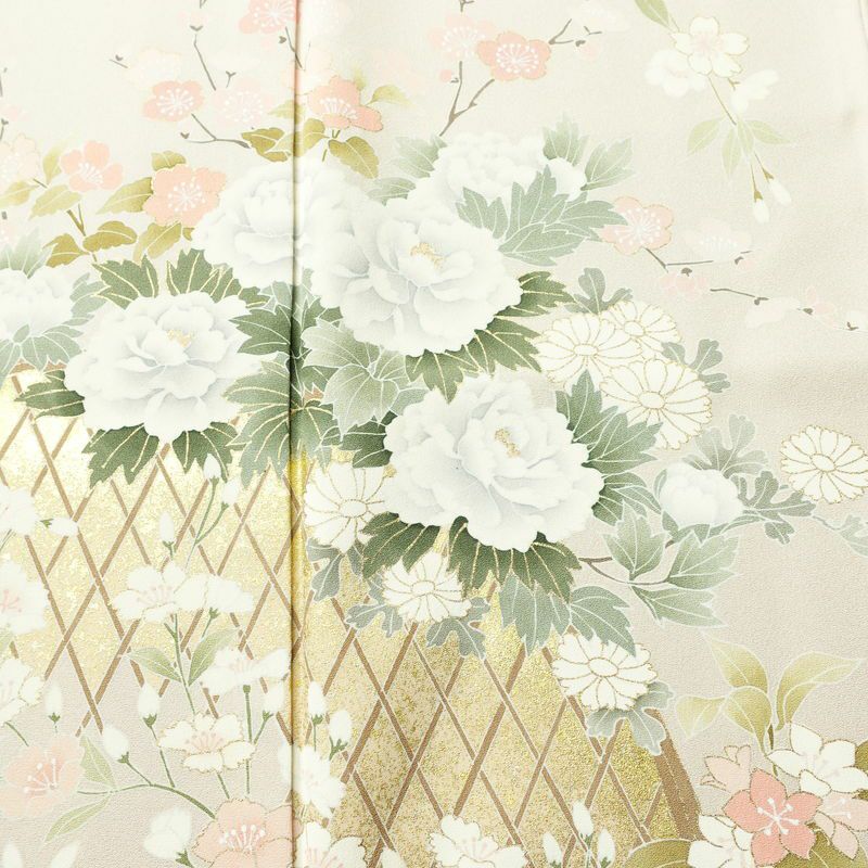 訪問着 しつけ糸付き 一つ紋付き 正絹 花柄 袷仕立て 身丈168.5cm 裄丈66.5cm 箔 フォーマル 着物 入学式 卒業式 結婚式 ピンク_画像6