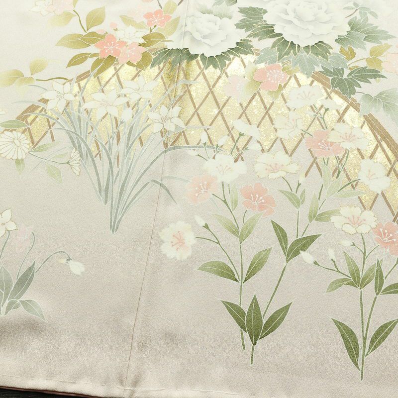 訪問着 しつけ糸付き 一つ紋付き 正絹 花柄 袷仕立て 身丈168.5cm 裄丈66.5cm 箔 フォーマル 着物 入学式 卒業式 結婚式 ピンク_画像11