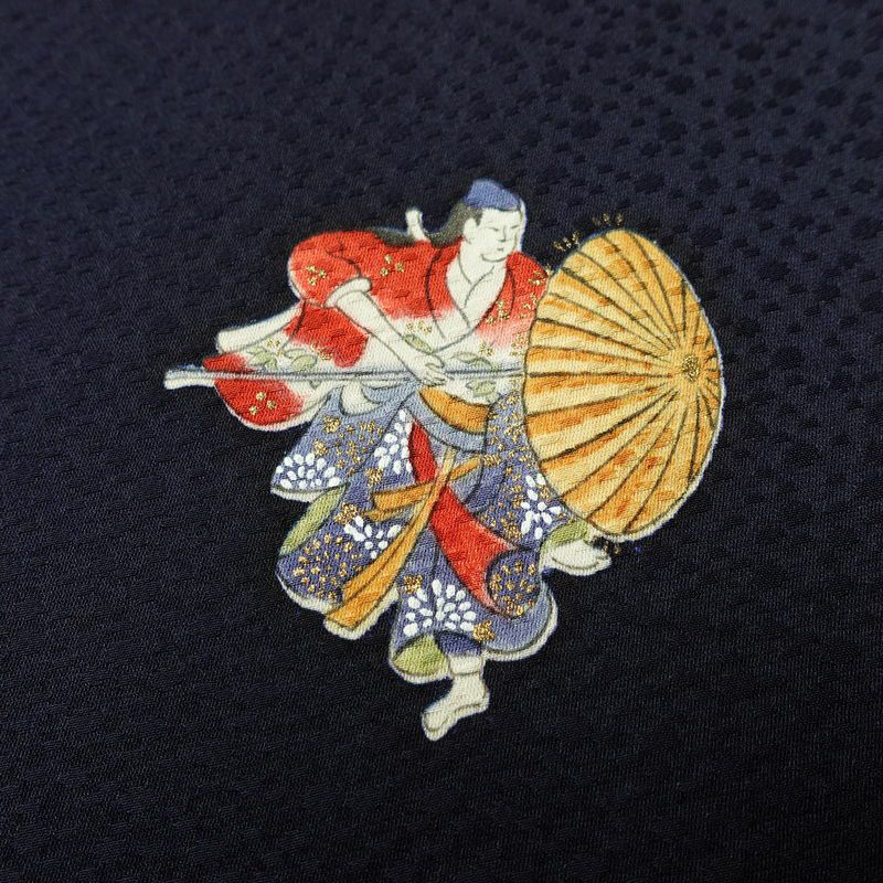 小紋 付下小紋 良品 しつけ糸付き 正絹 人物・動物柄 袷仕立て 身丈157cm 裄丈64cm 箔 金彩 着物 青・紺_画像8