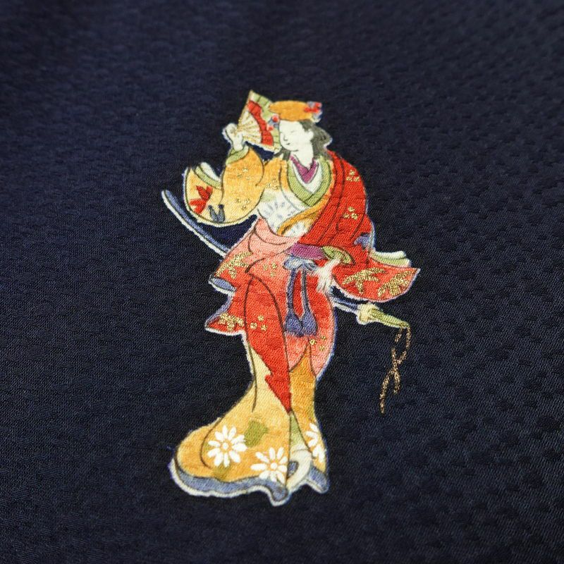 小紋 付下小紋 良品 しつけ糸付き 正絹 人物・動物柄 袷仕立て 身丈157cm 裄丈64cm 箔 金彩 着物 青・紺_画像9