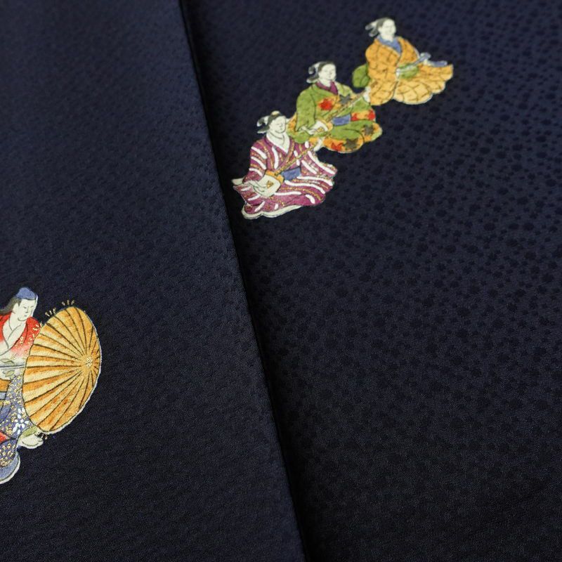 小紋 付下小紋 良品 しつけ糸付き 正絹 人物・動物柄 袷仕立て 身丈157cm 裄丈64cm 箔 金彩 着物 青・紺_画像11