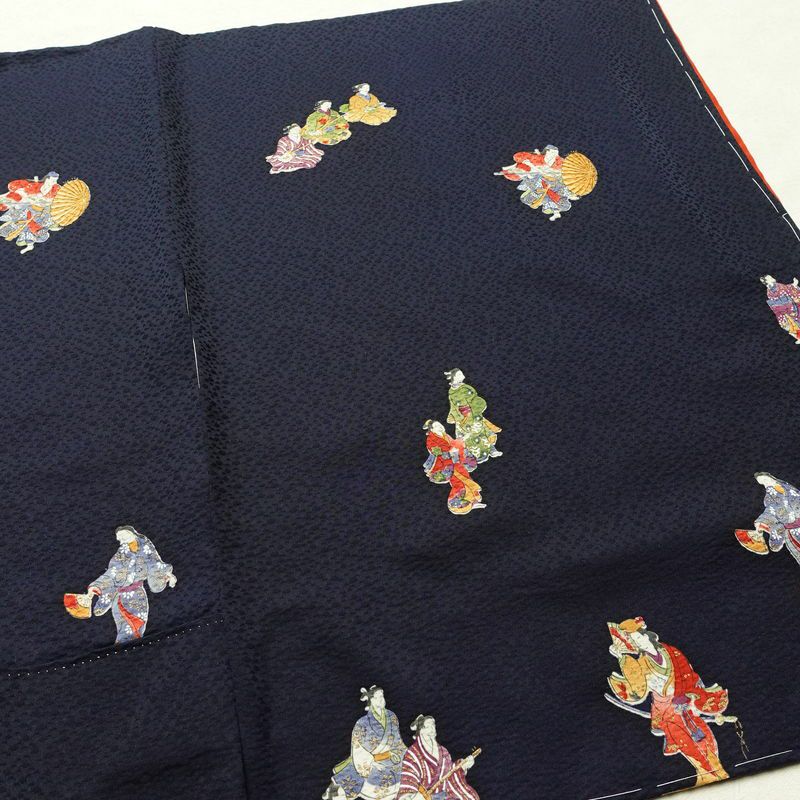 小紋 付下小紋 良品 しつけ糸付き 正絹 人物・動物柄 袷仕立て 身丈157cm 裄丈64cm 箔 金彩 着物 青・紺_画像15