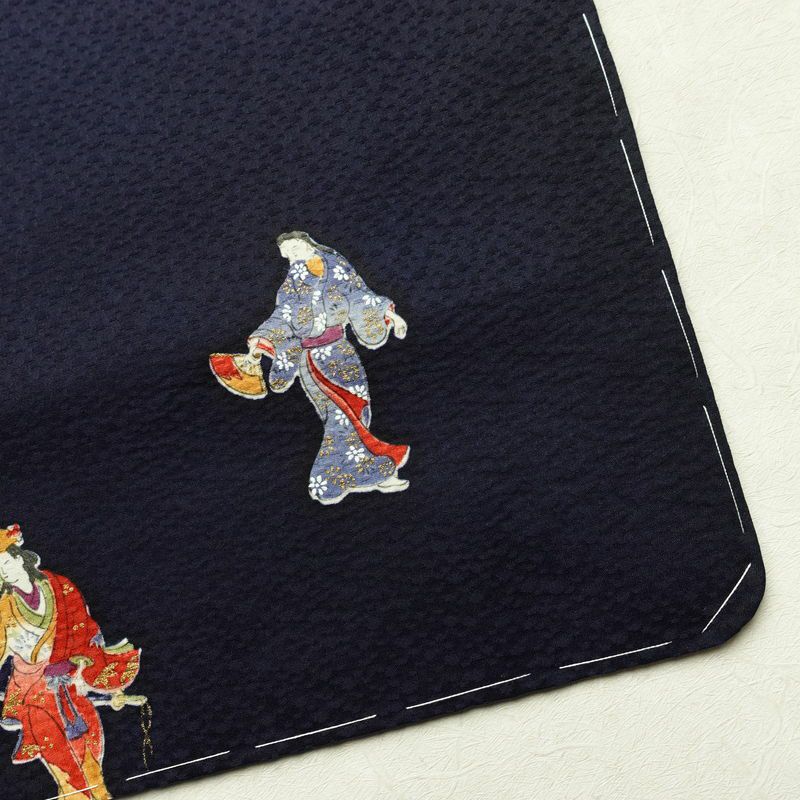 小紋 付下小紋 良品 しつけ糸付き 正絹 人物・動物柄 袷仕立て 身丈157cm 裄丈64cm 箔 金彩 着物 青・紺_画像17