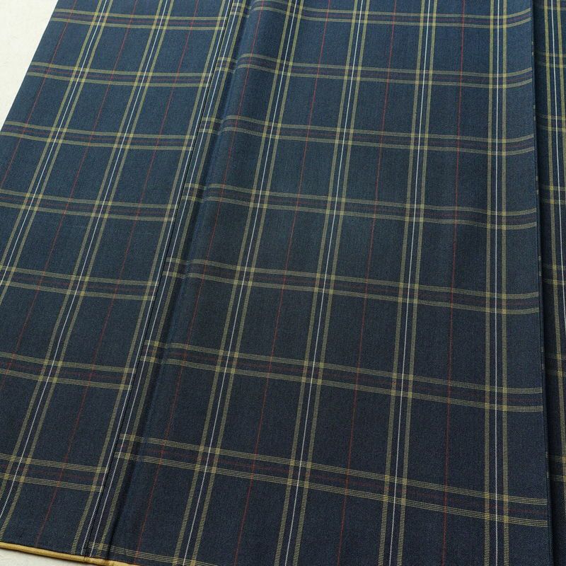 紬 良品 正絹 チェック・格子柄 袷仕立て 身丈159cm 裄丈66cm 着物 青・紺_画像4