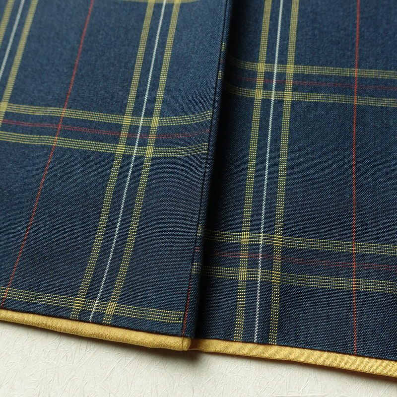 紬 良品 正絹 チェック・格子柄 袷仕立て 身丈159cm 裄丈66cm 着物 青・紺_画像11