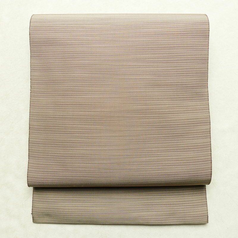 名古屋帯 全通柄 正絹 縞柄・線柄 松葉仕立て 帯 ベージュ_画像1