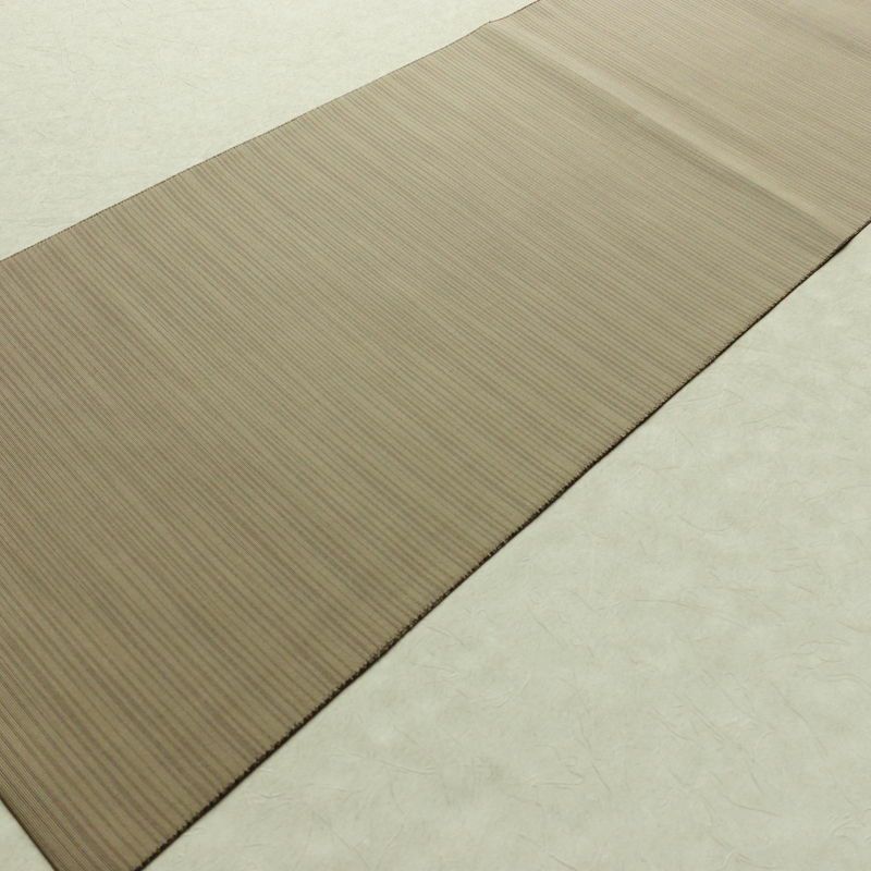 名古屋帯 全通柄 正絹 縞柄・線柄 松葉仕立て 帯 ベージュ_画像7