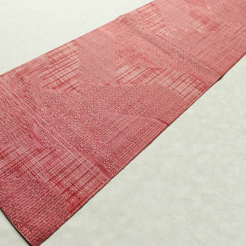 名古屋帯 六通柄 良品 正絹 幾何学柄・抽象柄 名古屋仕立て 帯 ピンク_画像8