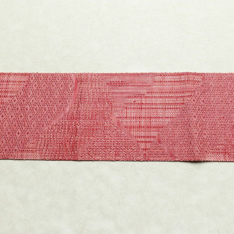 名古屋帯 六通柄 良品 正絹 幾何学柄・抽象柄 名古屋仕立て 帯 ピンク_画像13