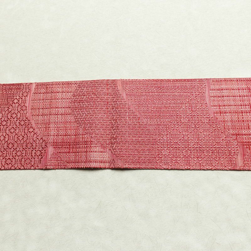 名古屋帯 六通柄 良品 正絹 幾何学柄・抽象柄 名古屋仕立て 帯 ピンク_画像14