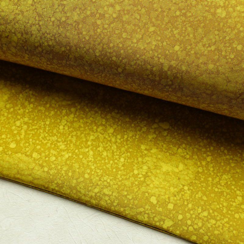 名古屋帯 太鼓柄 良品 正絹 木の葉・植物柄 名古屋仕立て 箔 金彩 イチョウ 帯 黄・黄土色_画像7