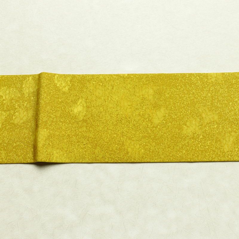 名古屋帯 太鼓柄 良品 正絹 木の葉・植物柄 名古屋仕立て 箔 金彩 イチョウ 帯 黄・黄土色_画像13