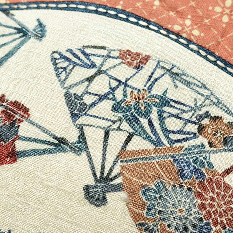 名古屋帯 太鼓柄 正絹 古典柄 名古屋仕立て 刺繍 帯 紬地 扇子 ピンク_画像6