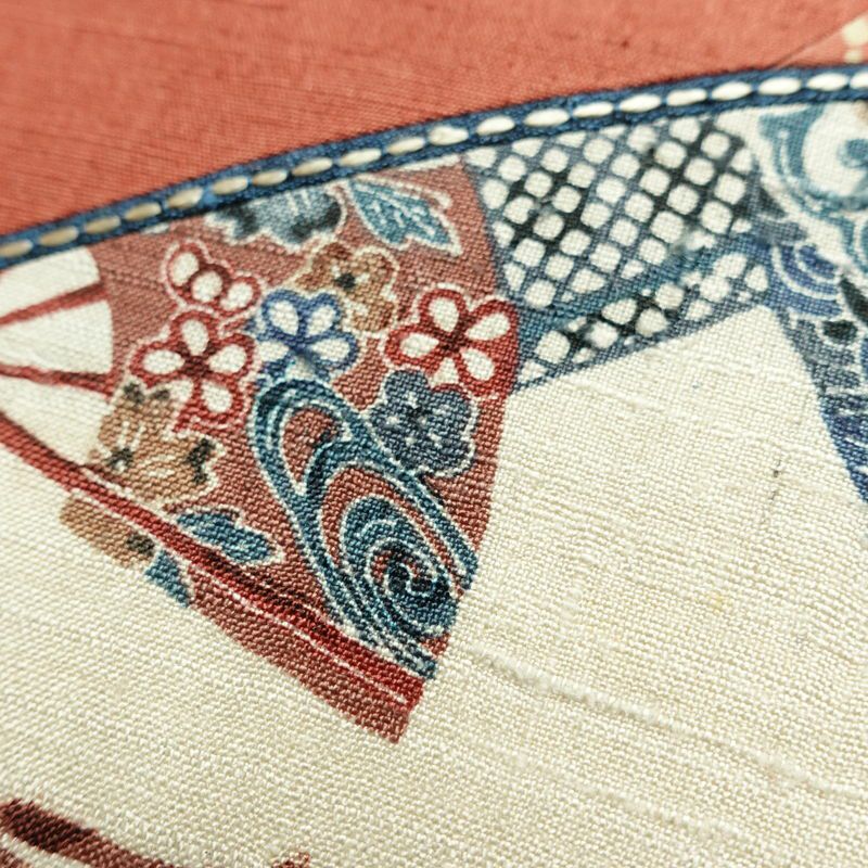 名古屋帯 太鼓柄 正絹 古典柄 名古屋仕立て 刺繍 帯 紬地 扇子 ピンク_画像8