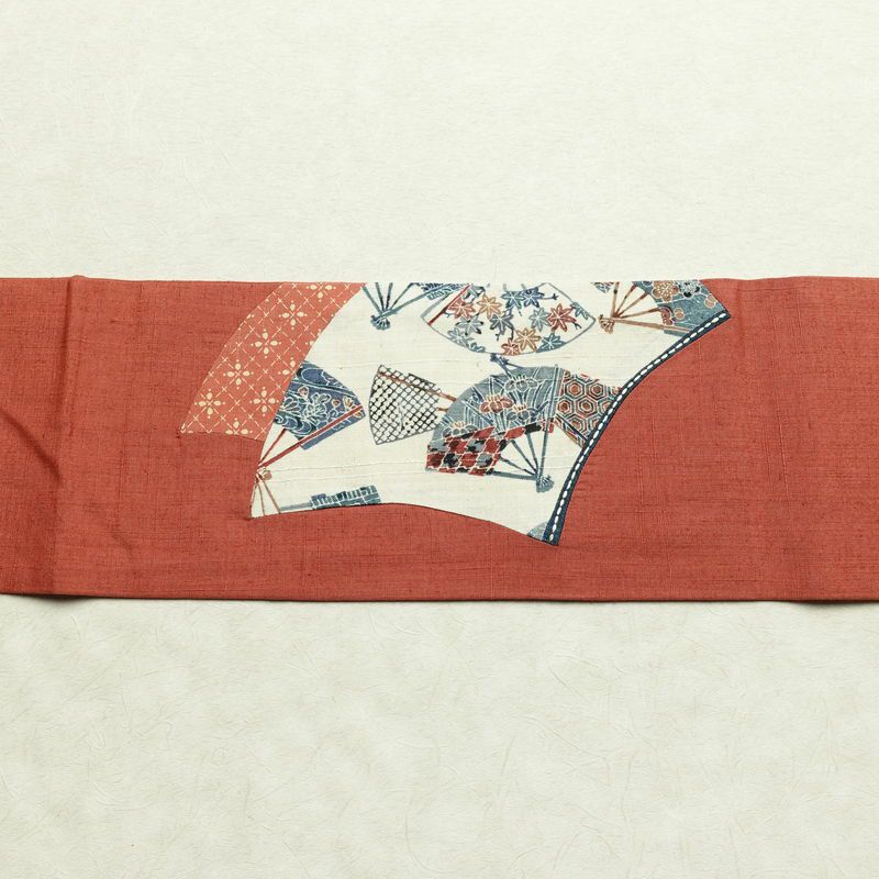 名古屋帯 太鼓柄 正絹 古典柄 名古屋仕立て 刺繍 帯 紬地 扇子 ピンク_画像16