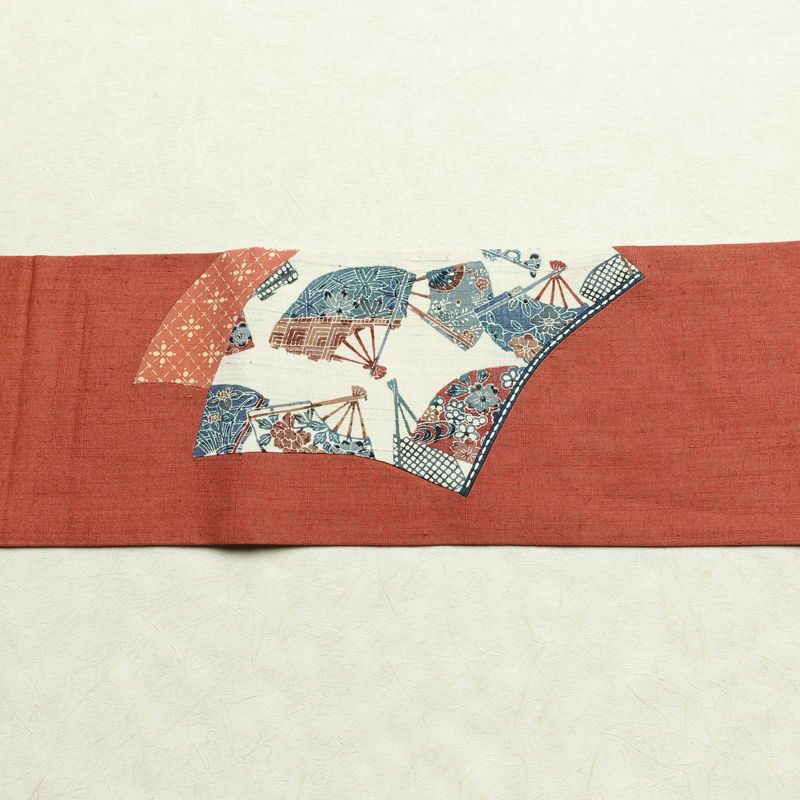 名古屋帯 太鼓柄 正絹 古典柄 名古屋仕立て 刺繍 帯 紬地 扇子 ピンク_画像17