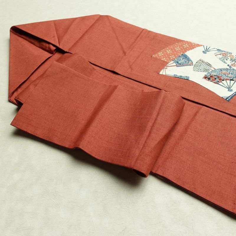 名古屋帯 太鼓柄 正絹 古典柄 名古屋仕立て 刺繍 帯 紬地 扇子 ピンク_画像21