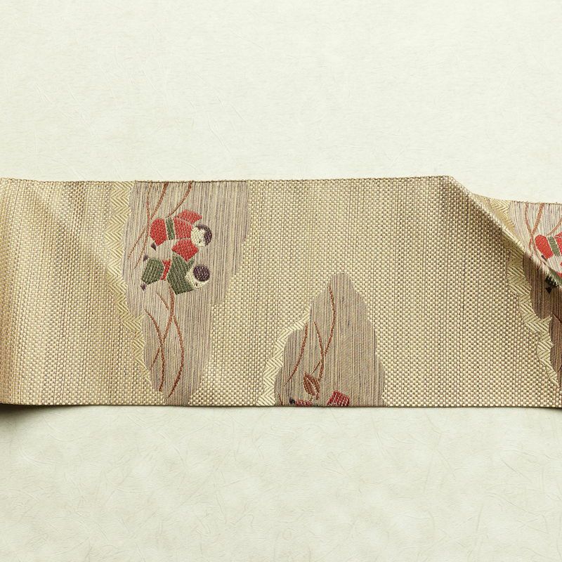 名古屋帯 太鼓柄 良品 正絹 人物・動物柄 名古屋仕立て 帯 ベージュ_画像14