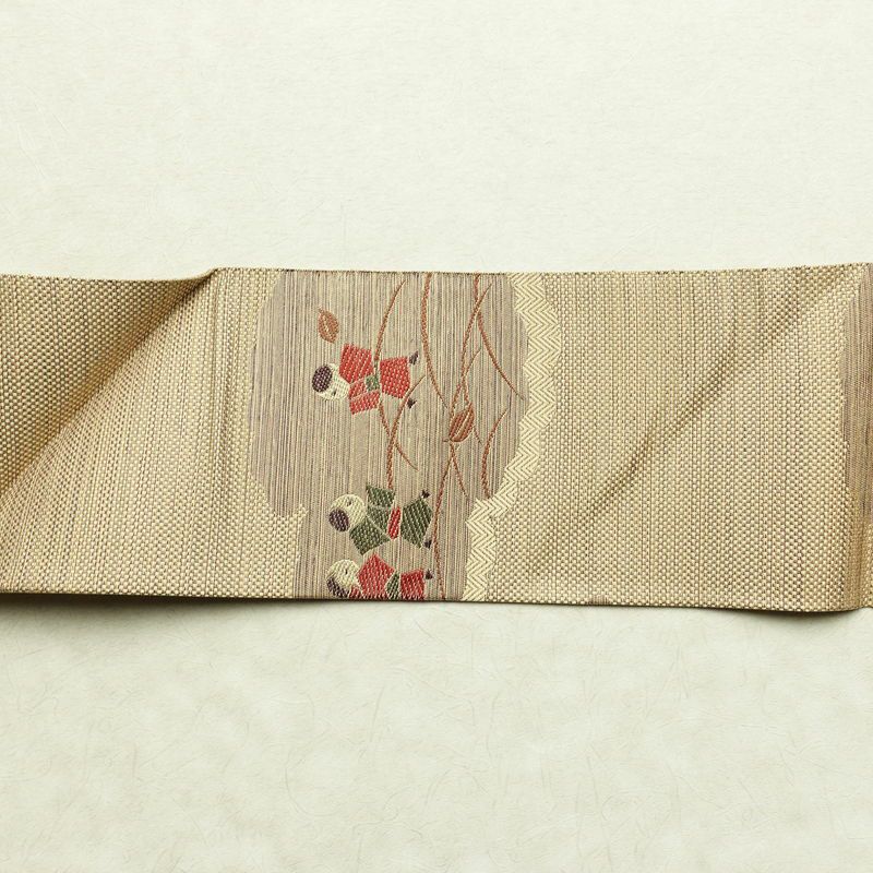 名古屋帯 太鼓柄 良品 正絹 人物・動物柄 名古屋仕立て 帯 ベージュ_画像15