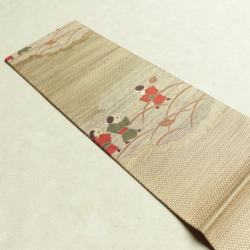 名古屋帯 太鼓柄 良品 正絹 人物・動物柄 名古屋仕立て 帯 ベージュ_画像17