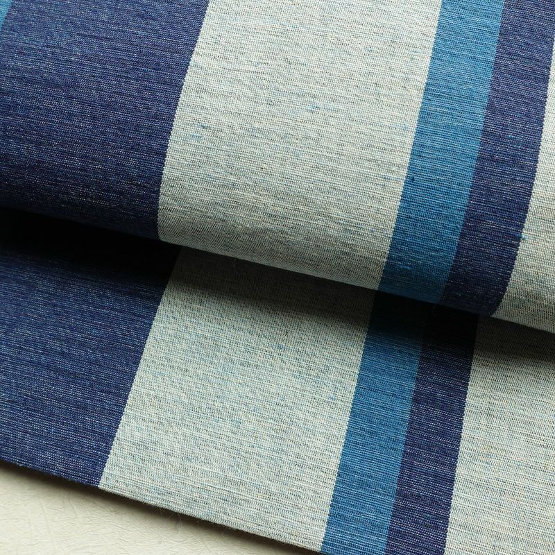 名古屋帯 全通柄 綿 縞柄・線柄 通し仕立て 帯 未使用品 青・紺_画像6