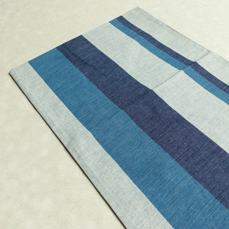 名古屋帯 全通柄 綿 縞柄・線柄 通し仕立て 帯 未使用品 青・紺_画像19