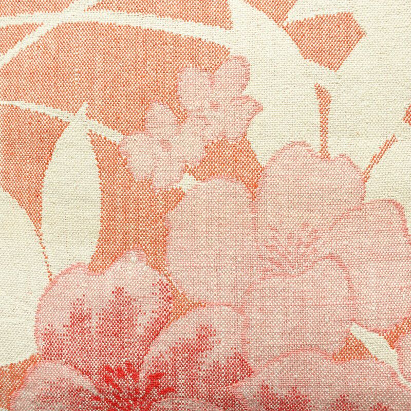 名古屋帯 六通柄 正絹 花柄 名古屋仕立て 帯 紬地 サーモンピンク ピンク_画像2