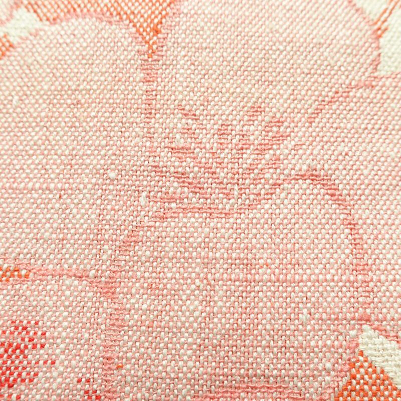 名古屋帯 六通柄 正絹 花柄 名古屋仕立て 帯 紬地 サーモンピンク ピンク_画像4