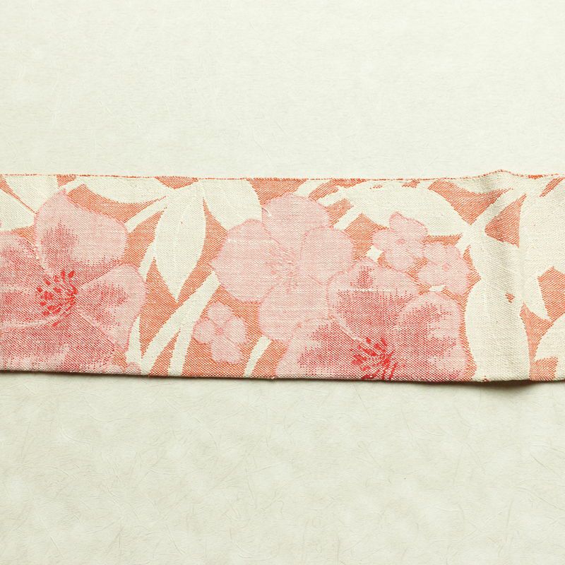 名古屋帯 六通柄 正絹 花柄 名古屋仕立て 帯 紬地 サーモンピンク ピンク_画像13