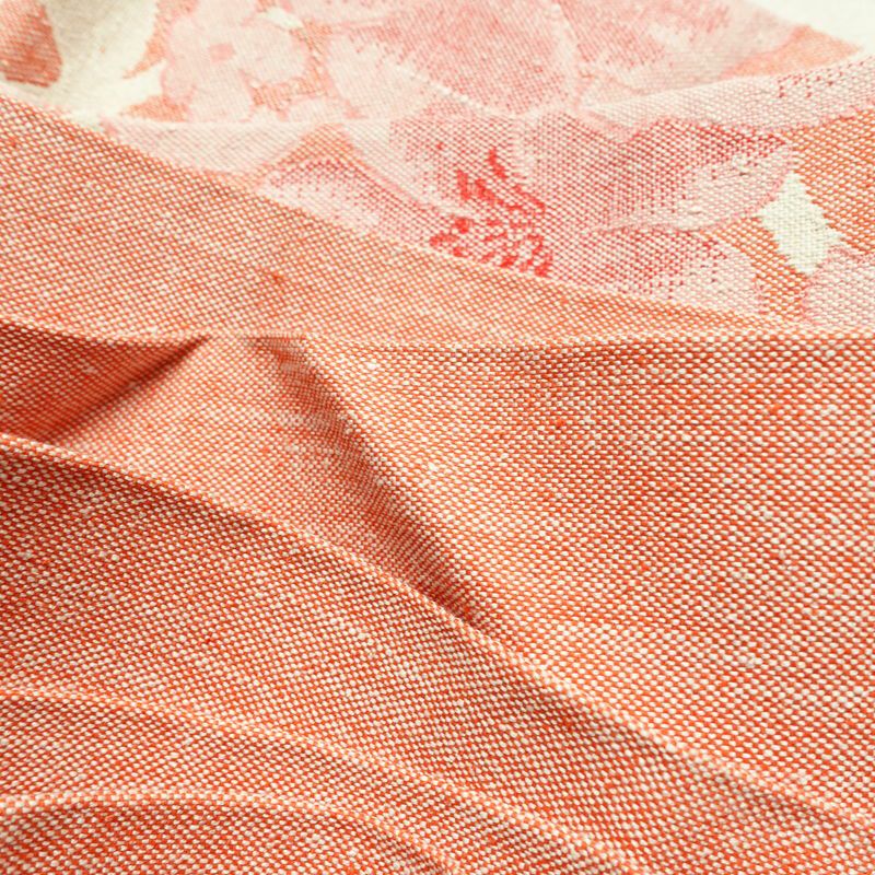 名古屋帯 六通柄 正絹 花柄 名古屋仕立て 帯 紬地 サーモンピンク ピンク_画像17