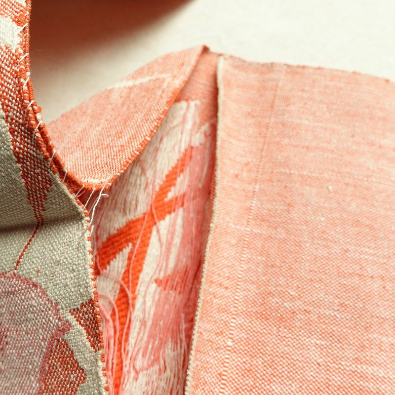 名古屋帯 六通柄 正絹 花柄 名古屋仕立て 帯 紬地 サーモンピンク ピンク_画像20