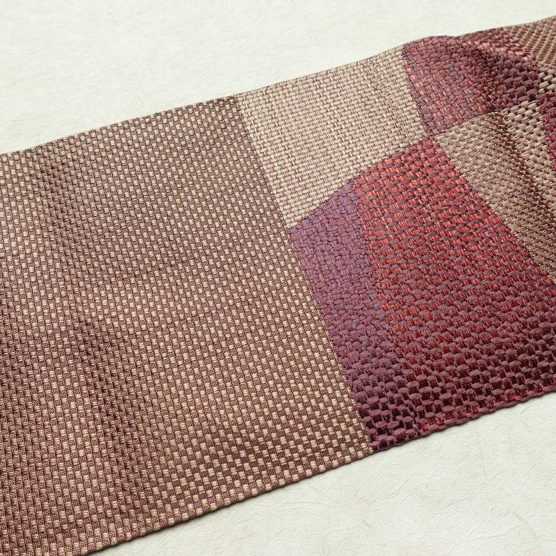 名古屋帯 六通柄 正絹 幾何学柄・抽象柄 名古屋仕立て 帯 ベージュ_画像10