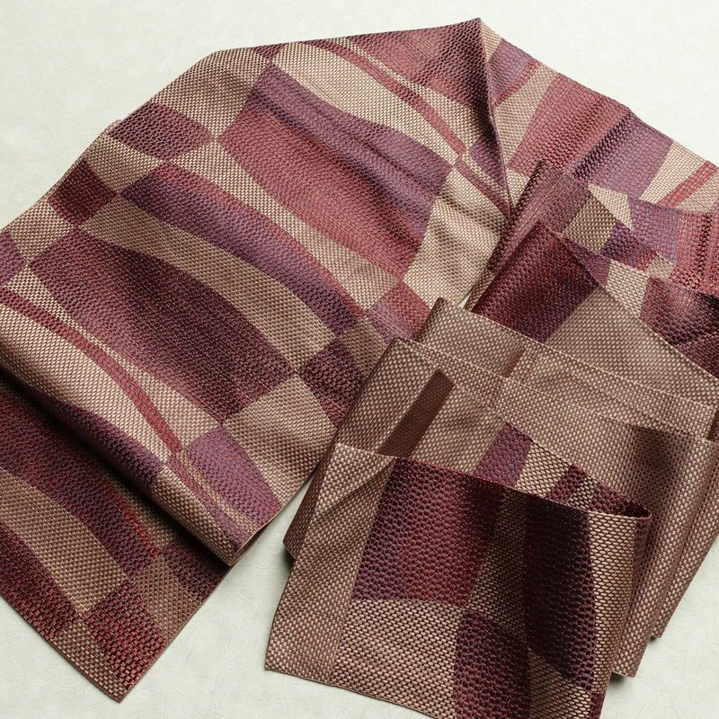 名古屋帯 六通柄 正絹 幾何学柄・抽象柄 名古屋仕立て 帯 ベージュ_画像12