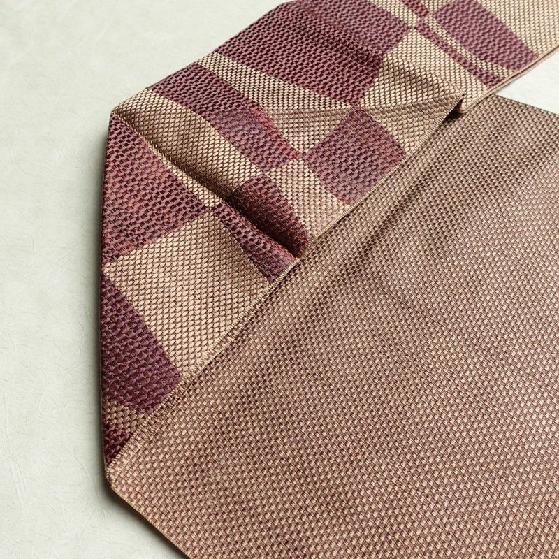 名古屋帯 六通柄 正絹 幾何学柄・抽象柄 名古屋仕立て 帯 ベージュ_画像14