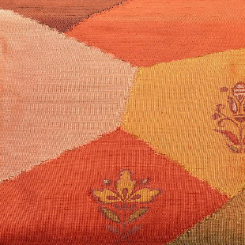 名古屋帯 六通柄 正絹 花柄 名古屋仕立て 帯 紬地 橙_画像2