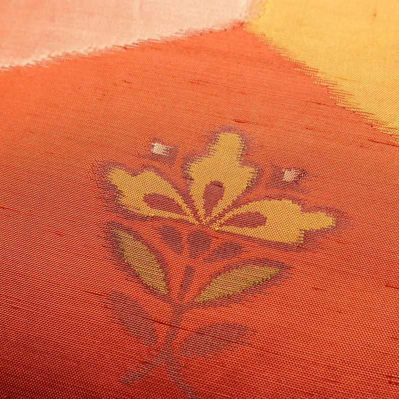 名古屋帯 六通柄 正絹 花柄 名古屋仕立て 帯 紬地 橙_画像3