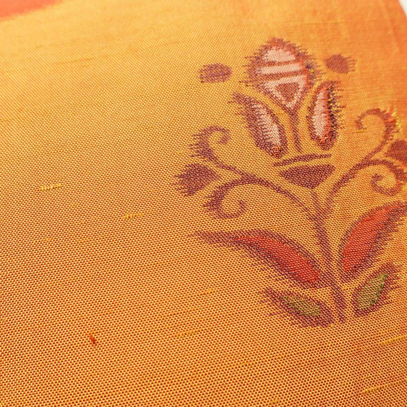 名古屋帯 六通柄 正絹 花柄 名古屋仕立て 帯 紬地 橙_画像4