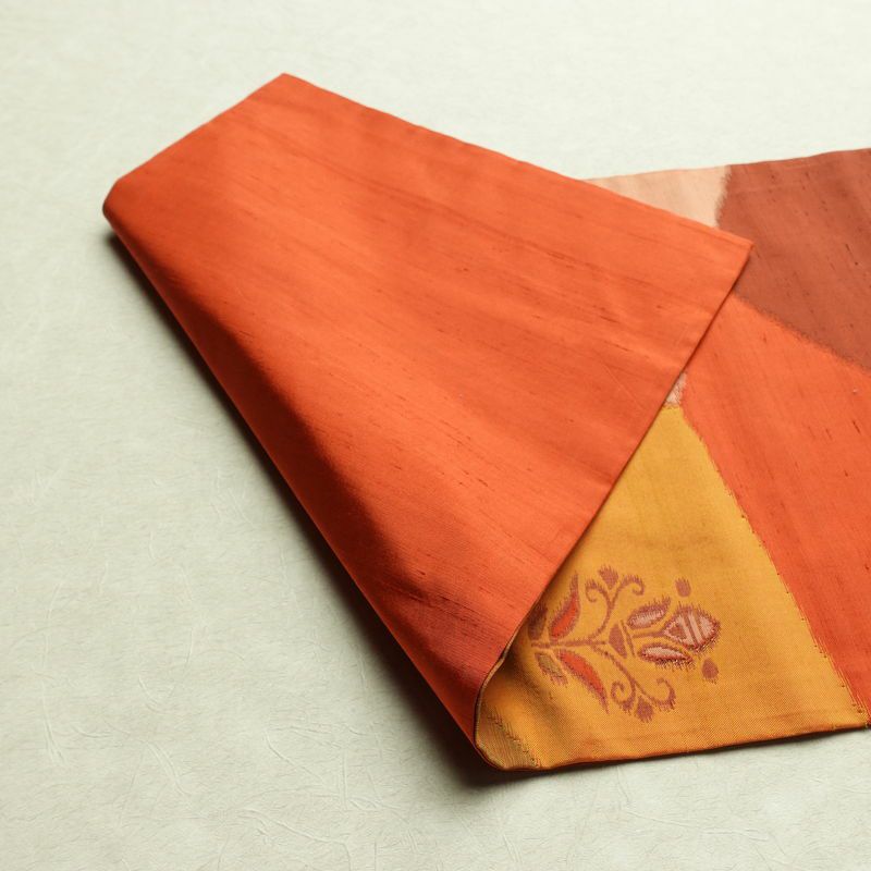 名古屋帯 六通柄 正絹 花柄 名古屋仕立て 帯 紬地 橙_画像8