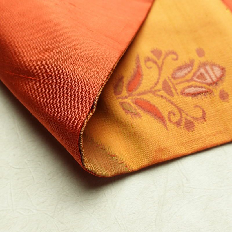 名古屋帯 六通柄 正絹 花柄 名古屋仕立て 帯 紬地 橙_画像9