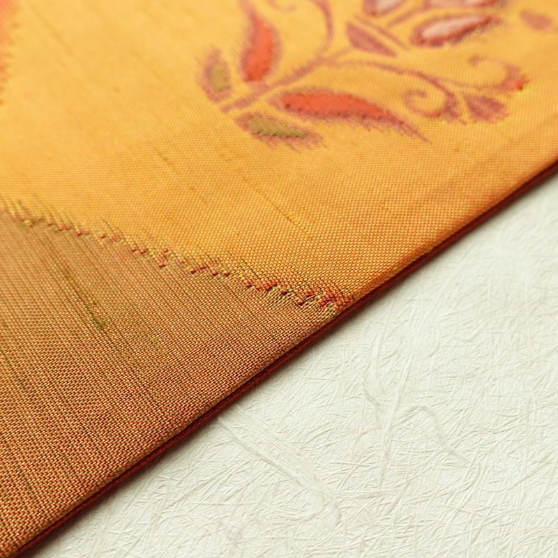 名古屋帯 六通柄 正絹 花柄 名古屋仕立て 帯 紬地 橙_画像11