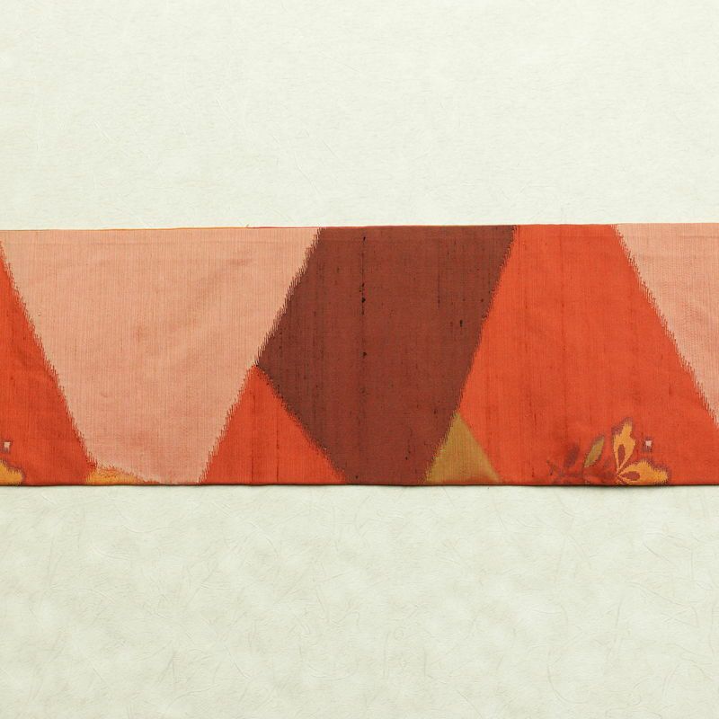 名古屋帯 六通柄 正絹 花柄 名古屋仕立て 帯 紬地 橙_画像12