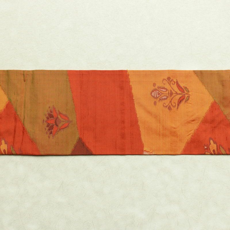 名古屋帯 六通柄 正絹 花柄 名古屋仕立て 帯 紬地 橙_画像13