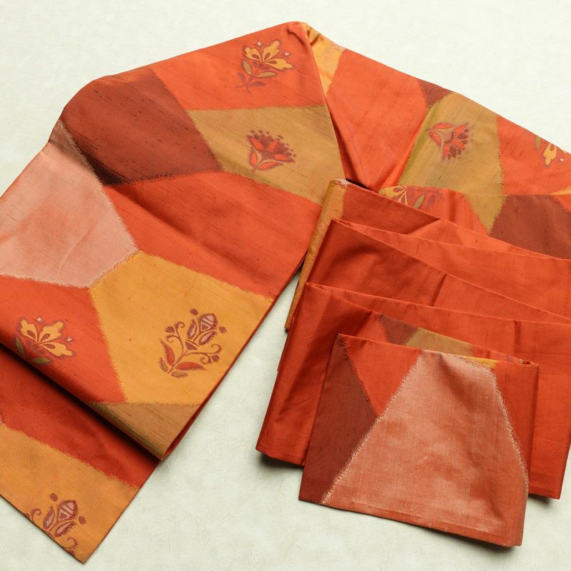 名古屋帯 六通柄 正絹 花柄 名古屋仕立て 帯 紬地 橙_画像17